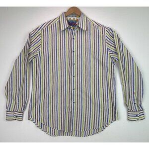 Robert Graham Striped Paisley Flip Cuff Long Sleeve Button Down Shirt Sz XL